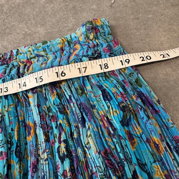 VintageY2K Cottagecore Fairy Floral Blue Wimsical Metallic Tier Midi Skirt L - Picture 4 of 5